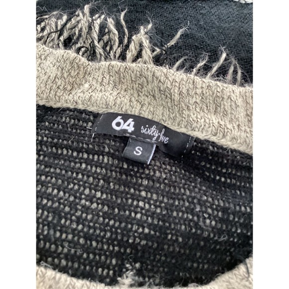 64 Sixty Five Small Southwestern Black & Beige Fringe Dolman Poncho Cape Sweater - Picture 8 of 9